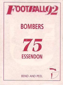 1992 Select AFL Stickers #75 Essendon Bombers Back
